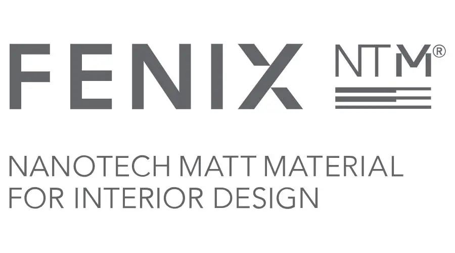 Logo de FENIX NTM, material nanotecnológico súper mate con reparación térmica de micro-rayaduras para cocinas y vestidores premium Legno.